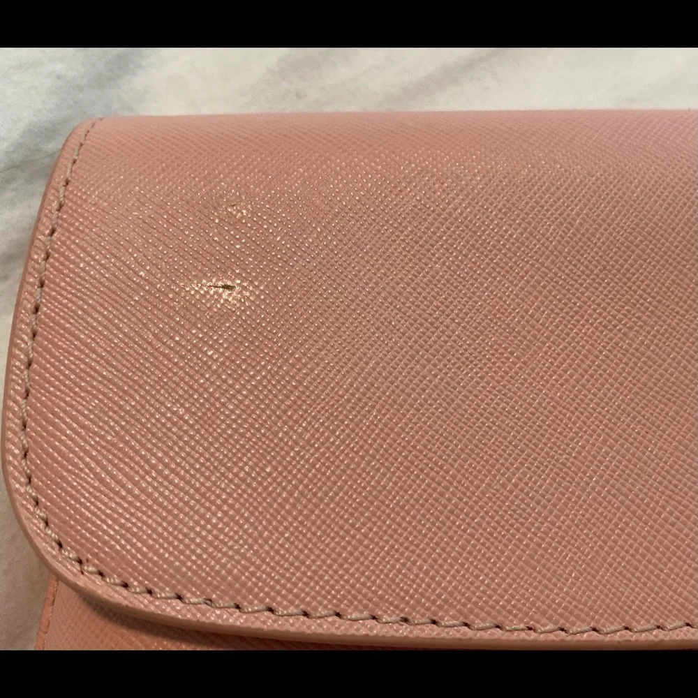 Tory Burch Pink Saffiano Leather Clutch with Gold Logo